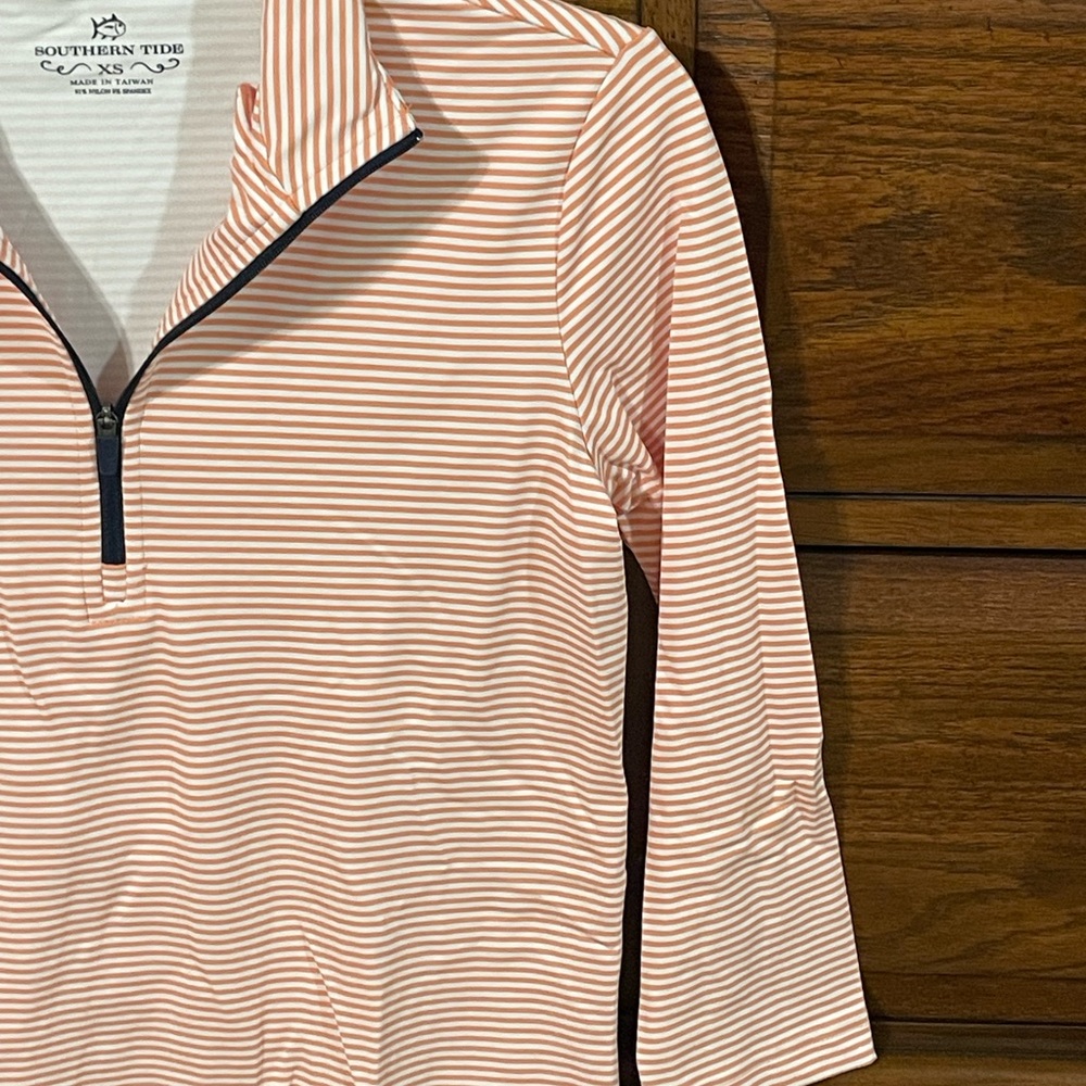 Southern Tide Coral & White Striped Quarter-Zip Dress - Picture 3 of 5